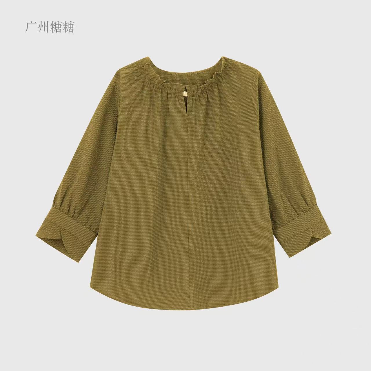 夏季新款四方格泡泡韩国料时尚休闲宽松简约百搭复古打底【6852】