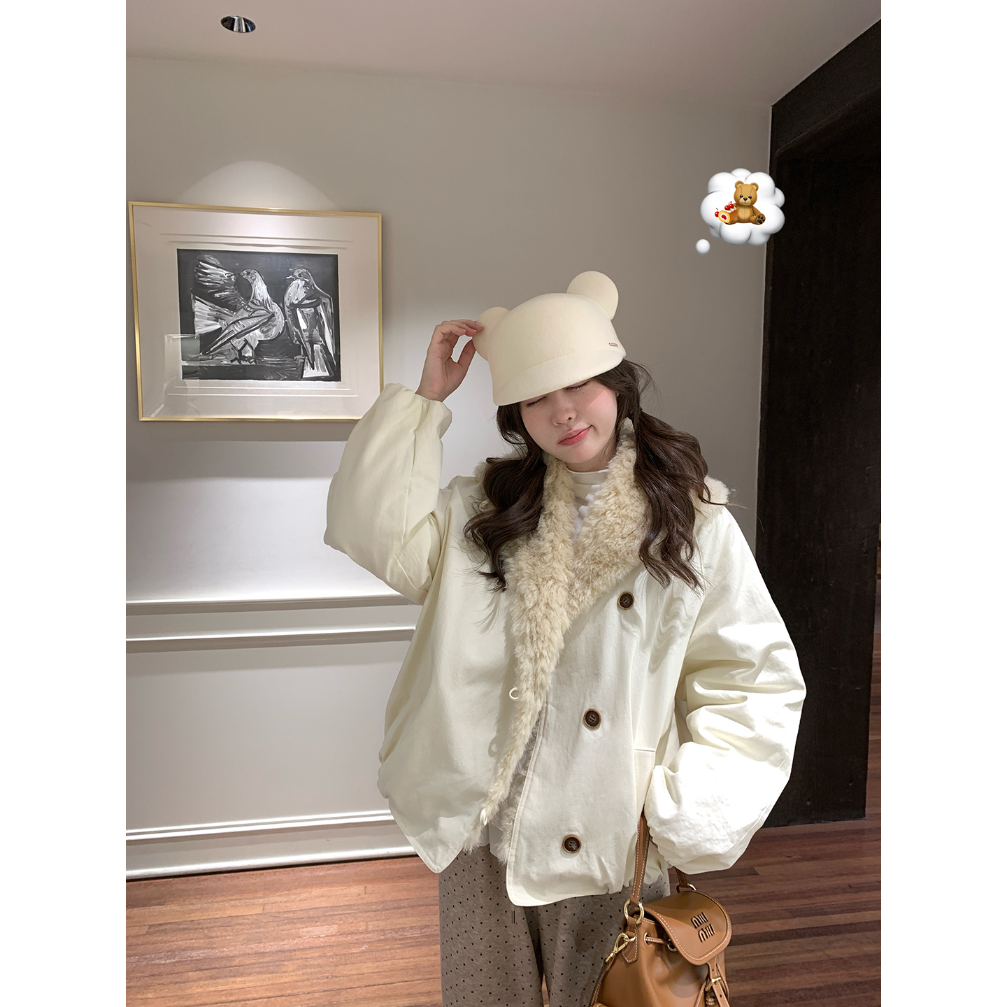 初雪夕暮 大翻领毛领花苞棉服女冬巨好看的初冬外套厚款