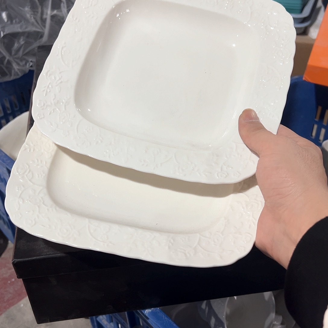 陶瓷 微 玫瑰花盘方盘 一深一浅