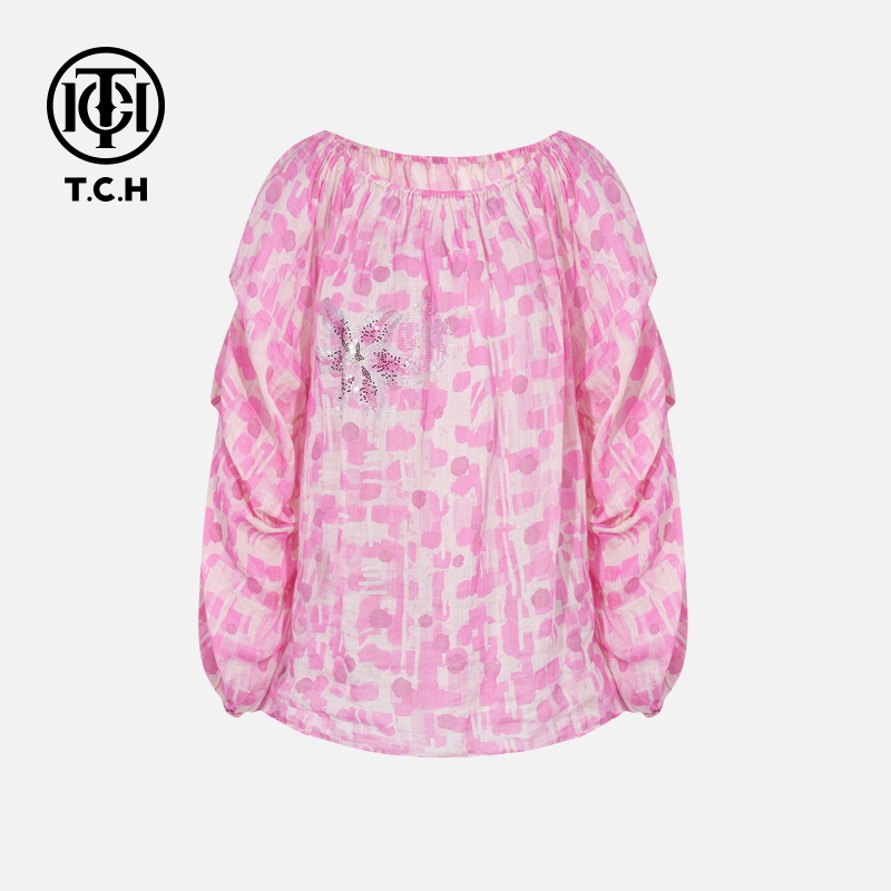TCH私服烫钻工艺秋款休闲百搭气质舒适衬衫女T75C13E1005轻奢tch
