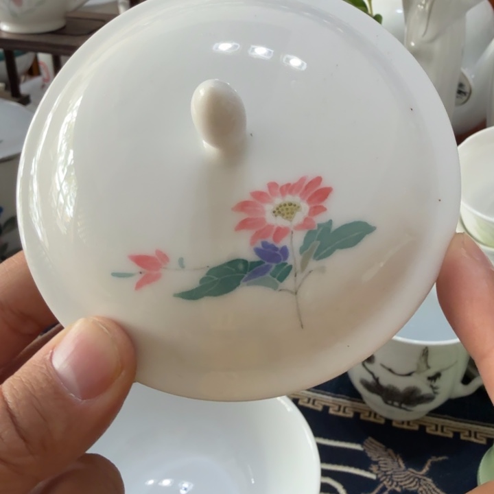 醴陵毛瓷菊花杯盖微瑕