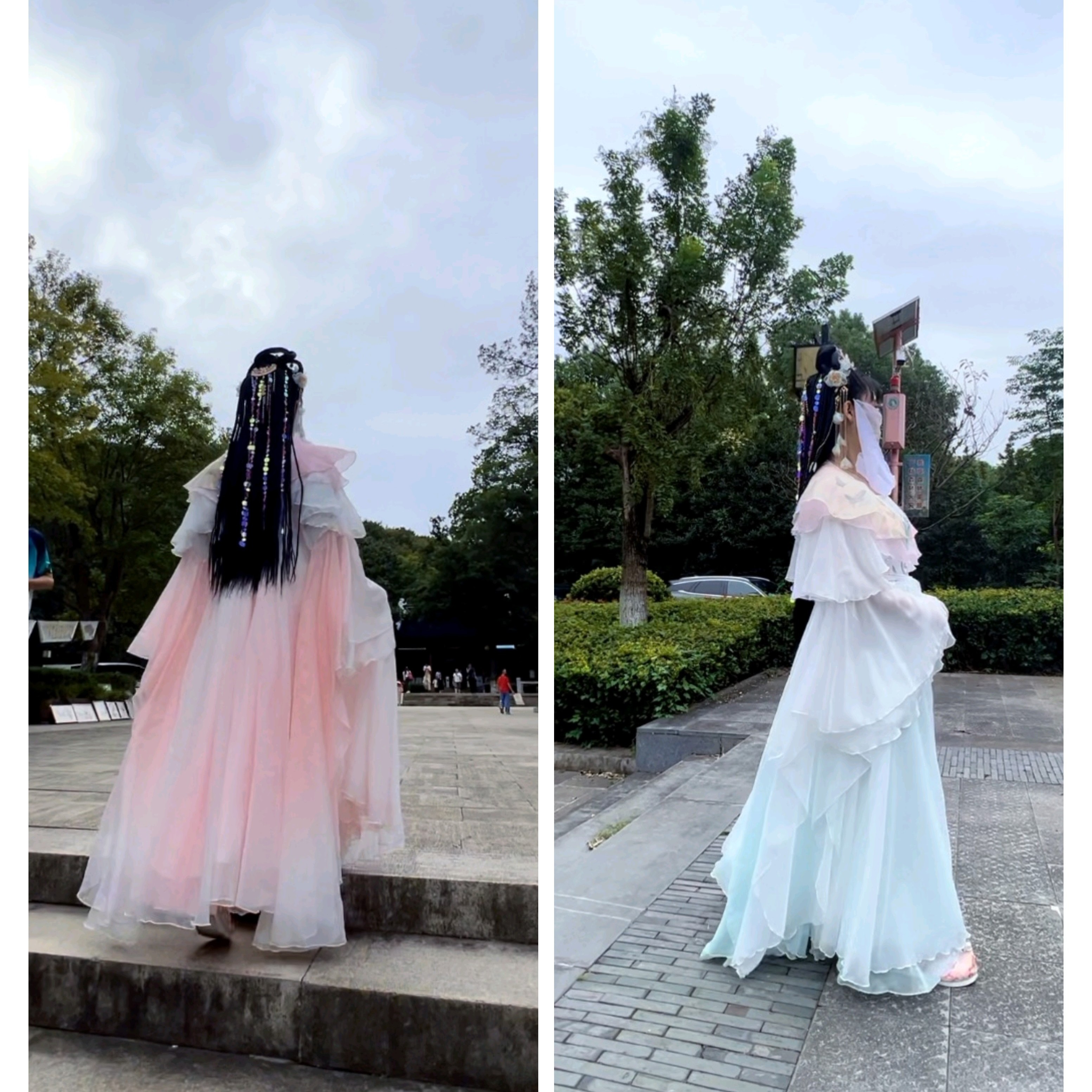 粉白渐变云间披肩款燕尾袖古风仙女fu