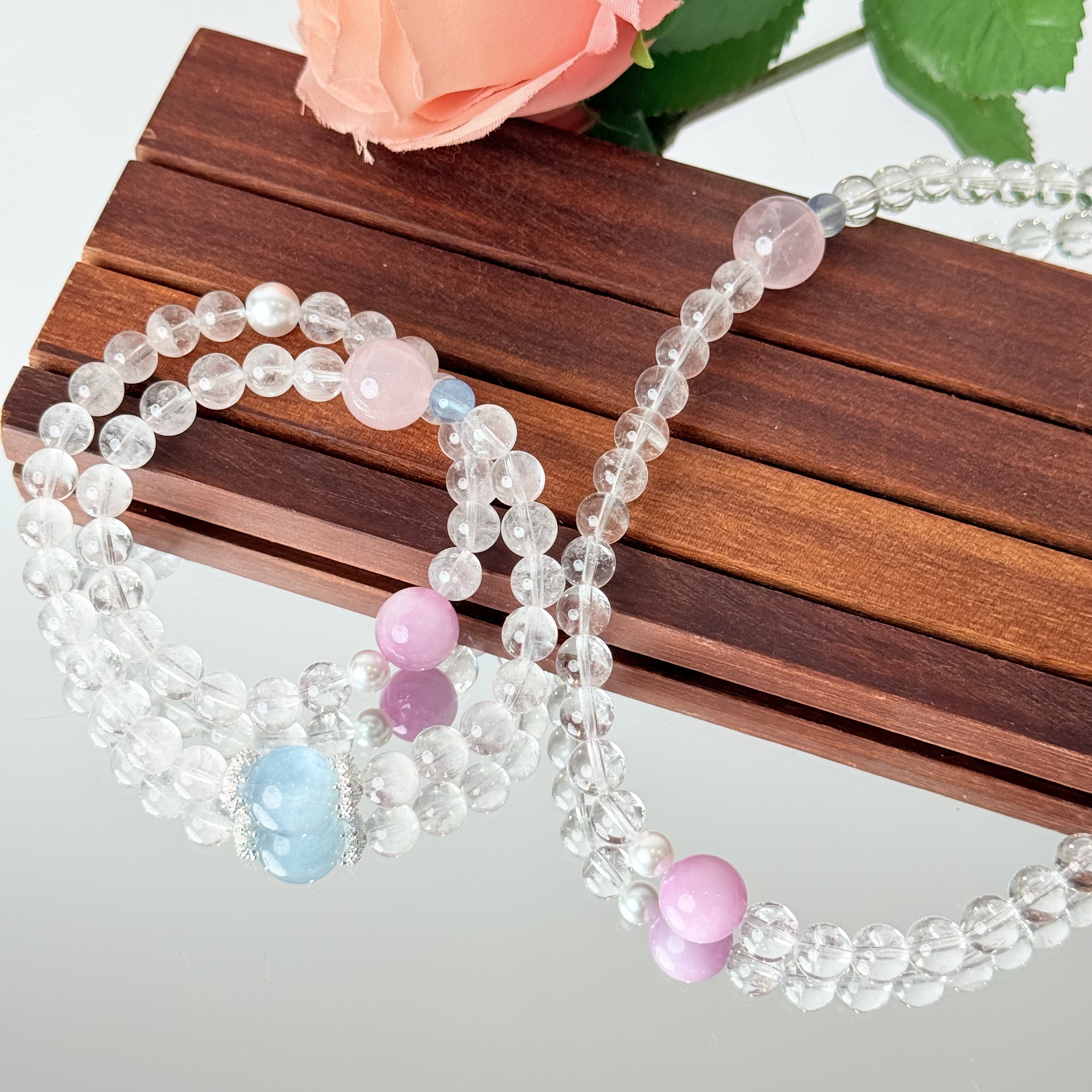 【196 白水星球】白水海蓝宝等水晶7mm双圈手串面小仙多样性发其一Z