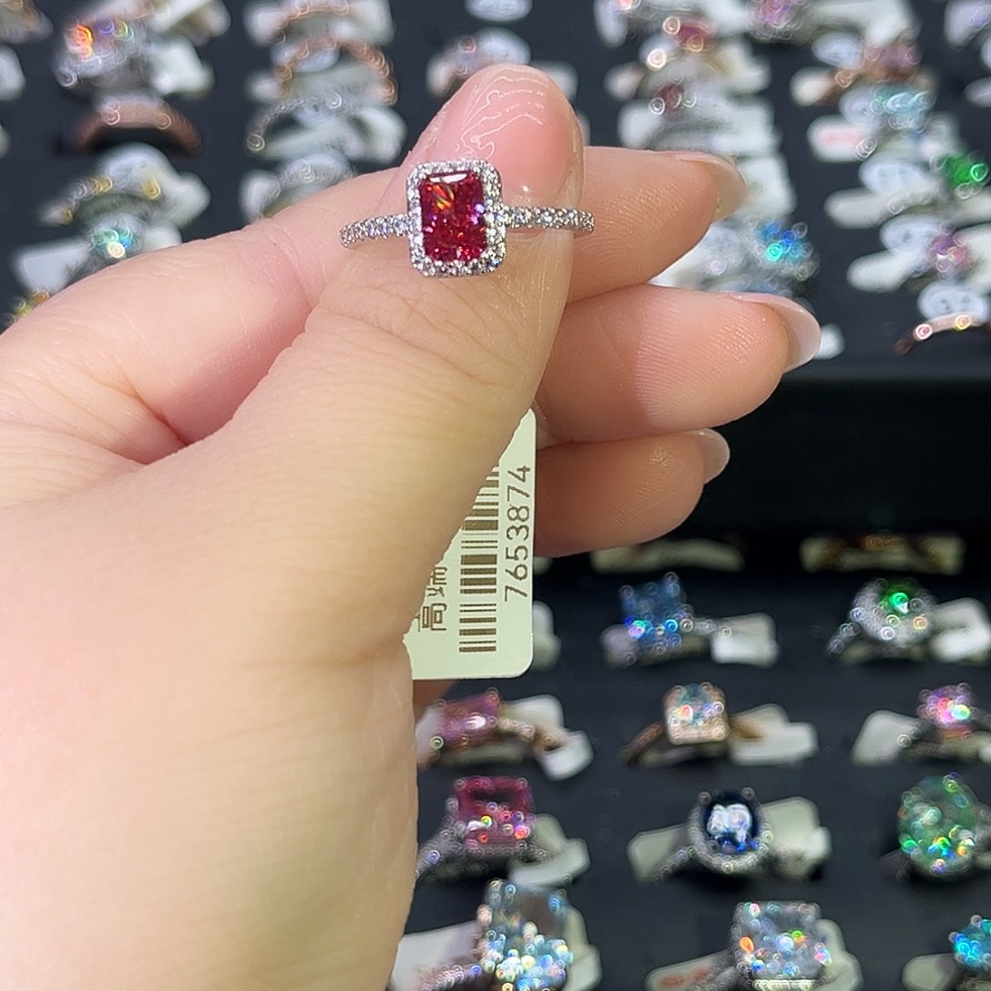 莫桑石非金属SH K白微镶长方西柚粉冰花-13