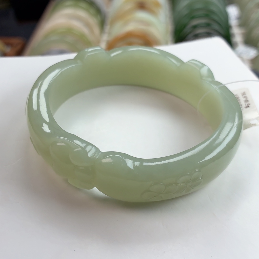 和田玉未镶嵌手镯奶蓝可爱抱抱猫爪镯11