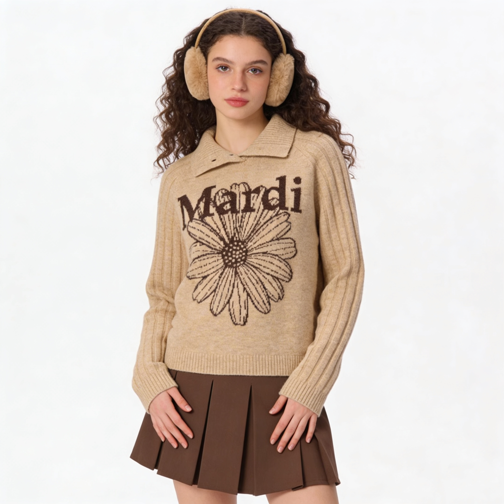 MARDI KNOW系列翻领女休闲风宽松型加厚秋冬毛衣高领短款针织