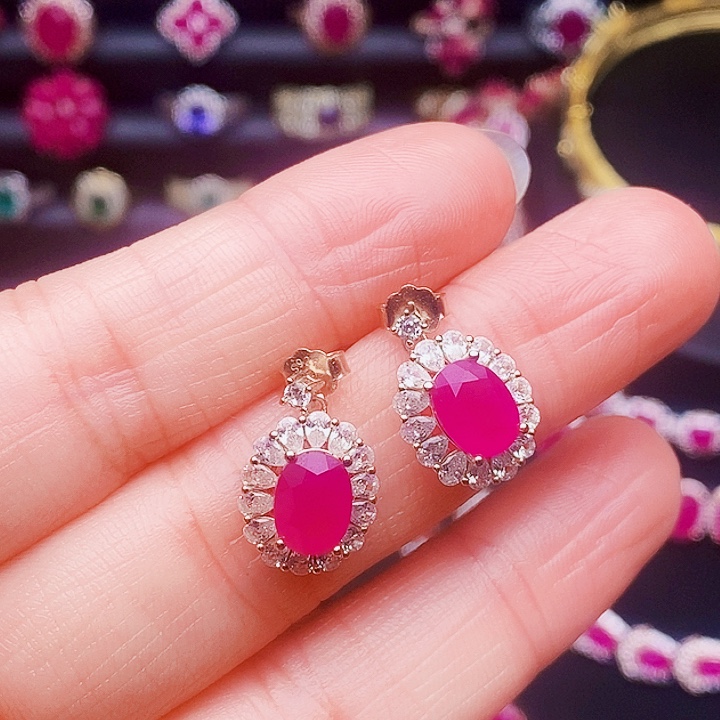 红宝石银S925镶嵌耳饰