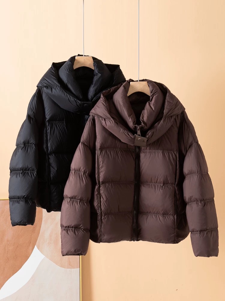 2024欧货设计感连帽短款羽绒服女冬季新款高端鹅绒轻便加厚外套