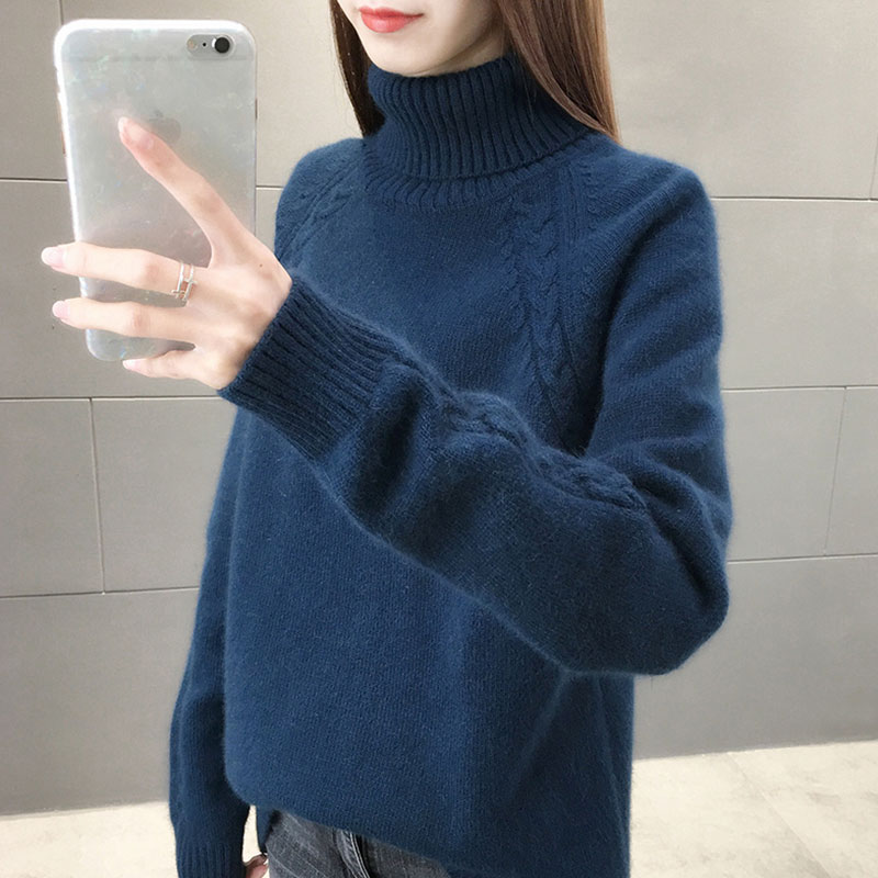 秋冬季100%纯羊绒衫女高领宽松加厚内搭打底衫时尚百搭针织毛衣女