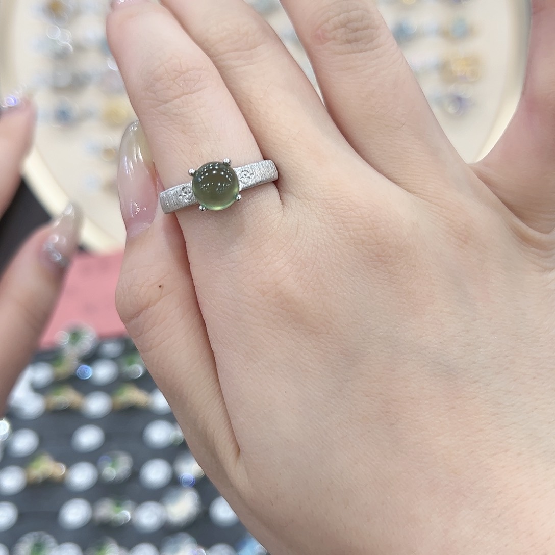蛇纹石玉戒指银S925镶嵌悦***