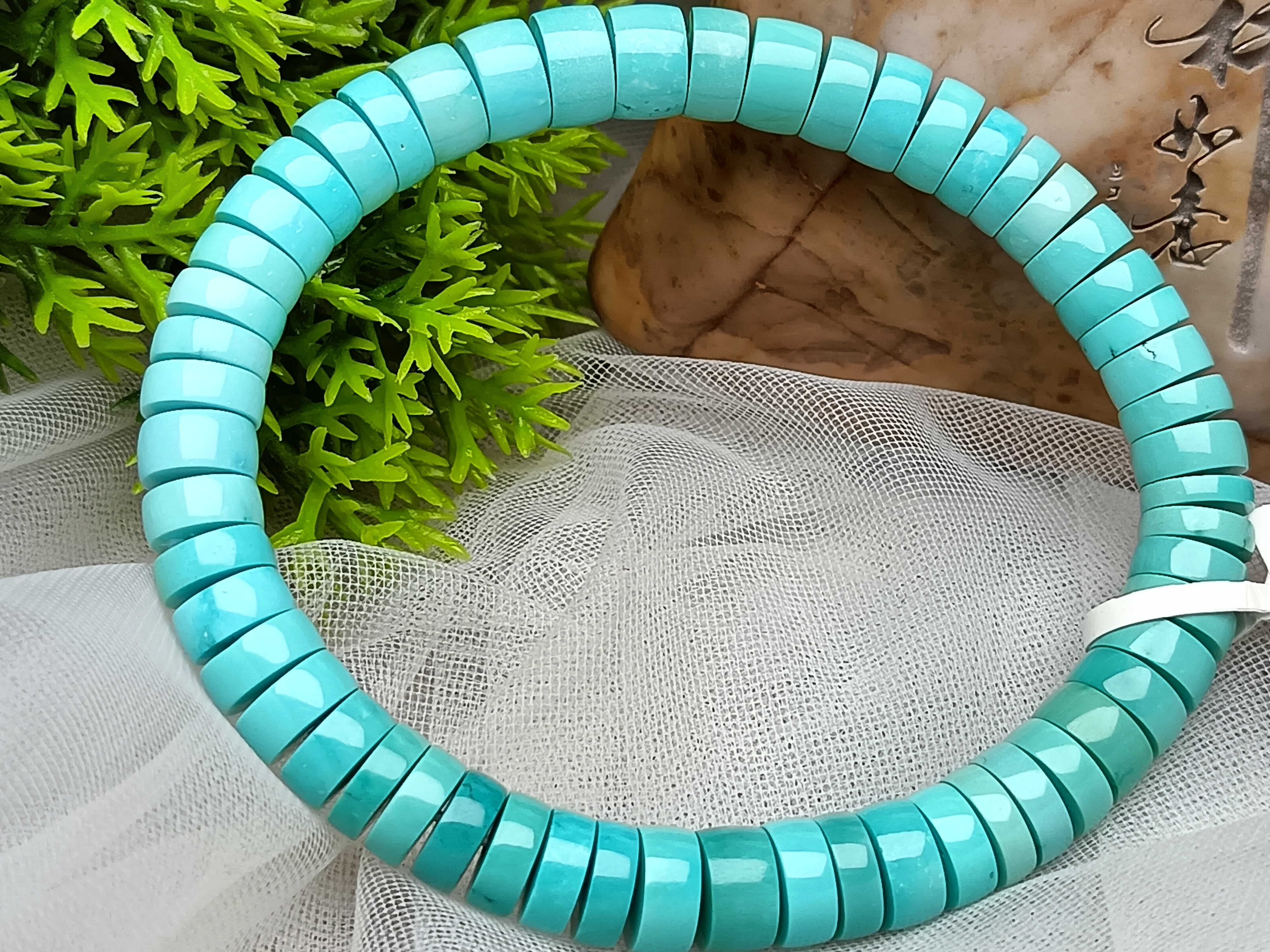 原矿绿松石，精工大直切手串
