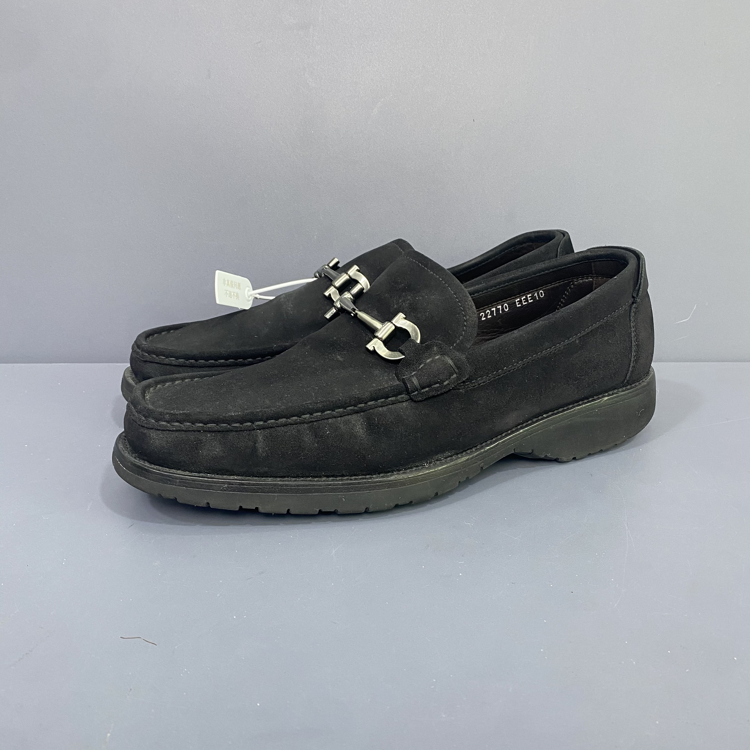 95新 FERRAGAMO/菲拉格慕 44码菲拉格慕双扣皮鞋一脚蹬休闲鞋 305