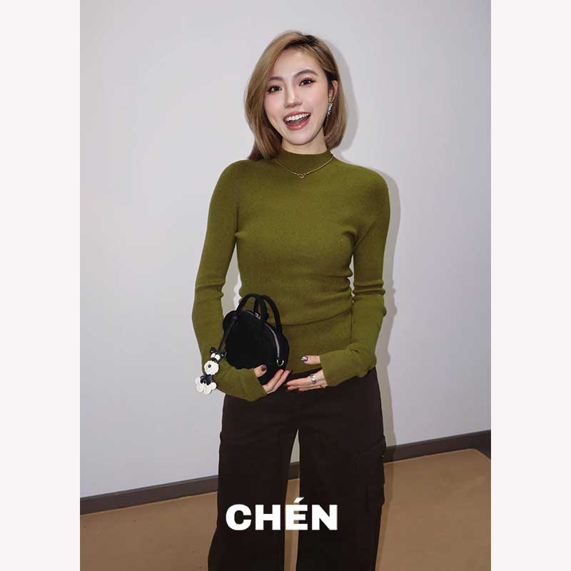 【北极星】晨总自制休闲通勤纯色显瘦中领秋冬保暖打底针织衫女