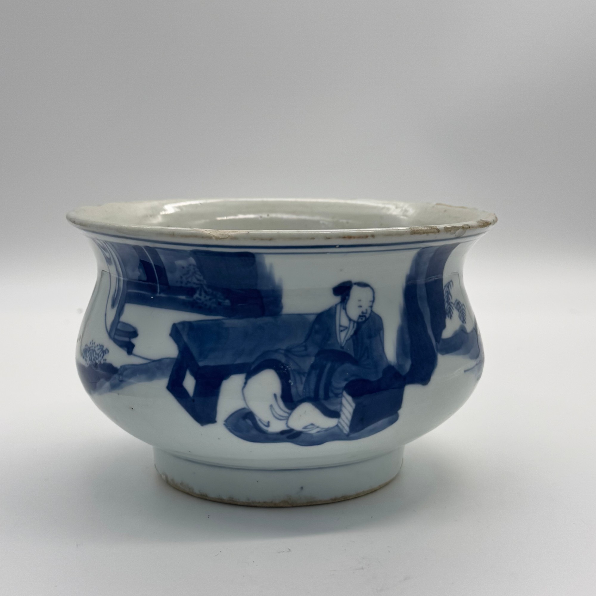 明晚期青花人物香炉【古董拍卖】ZJ-00017