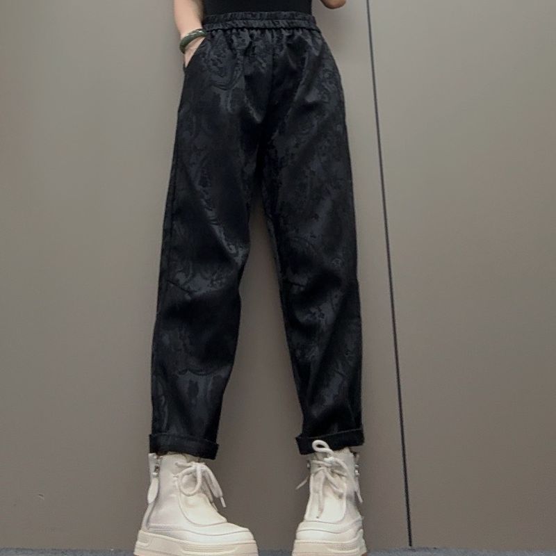 三姐家2025春款新中式提花松紧腰九分裤