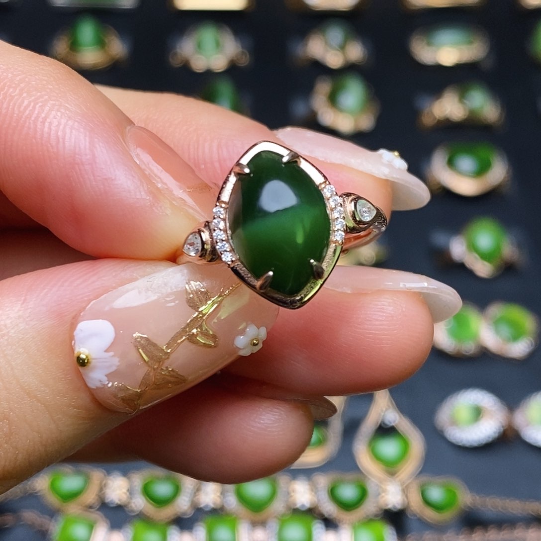 和田玉戒指银S925镶嵌