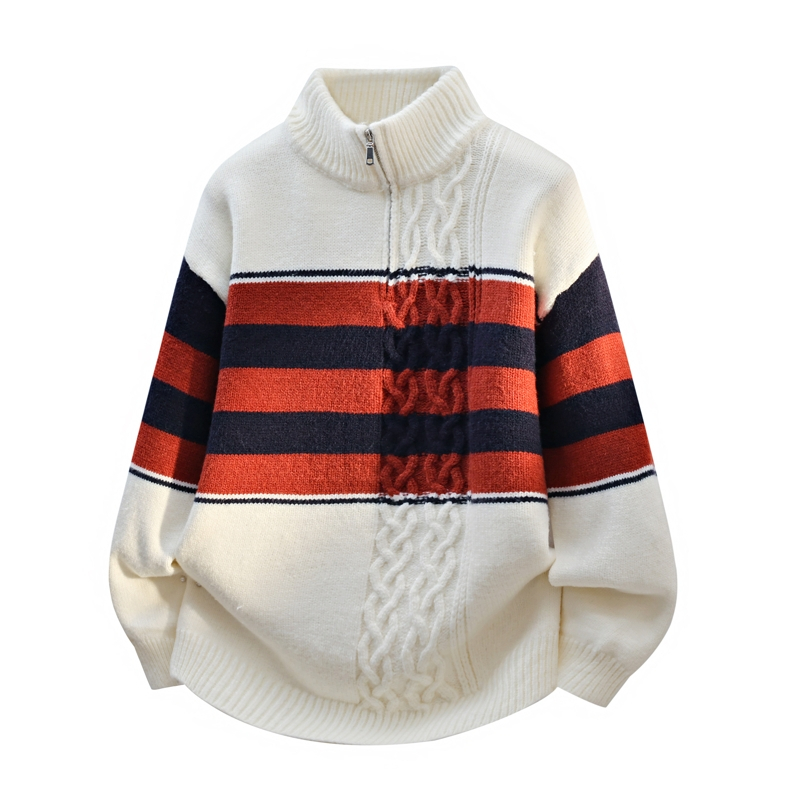 半高领毛衣男秋冬季新款美式宽松撞色针织衫男士时尚内搭打底线衫