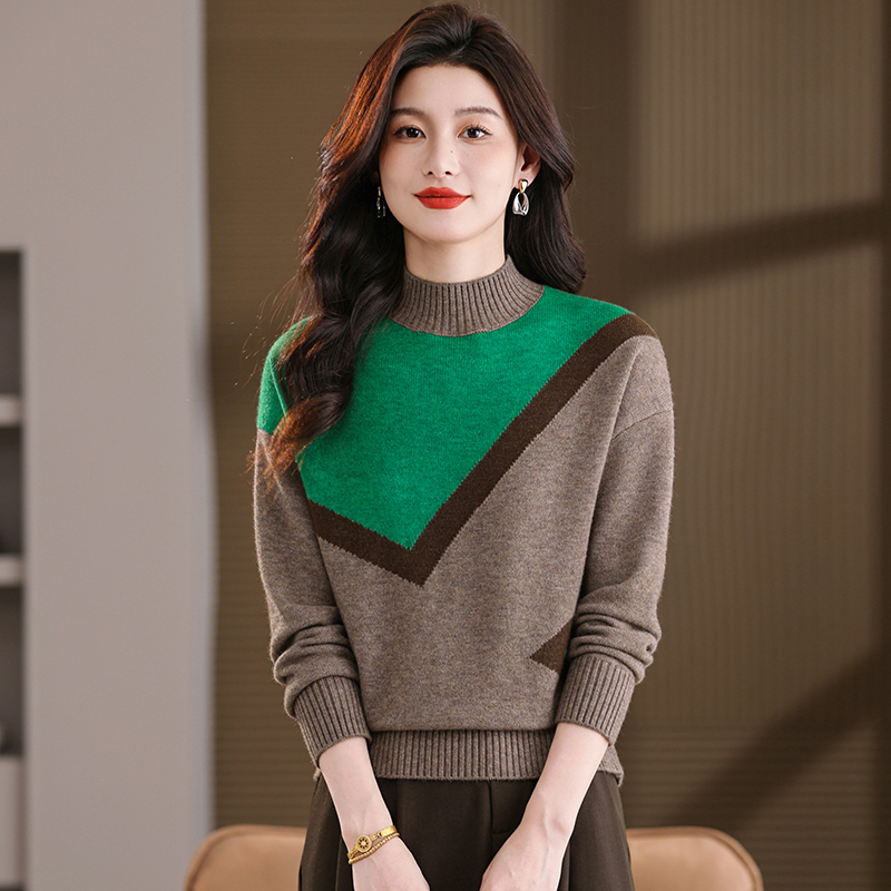 冬季新款宽松时尚拼色显瘦显年轻针织衫JL98621