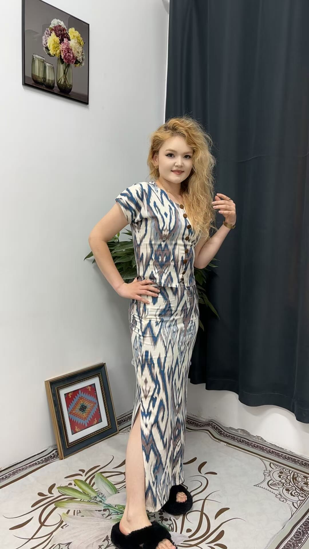 努—中性风时尚套装显瘦时尚蓝色公主风海妖风流苏