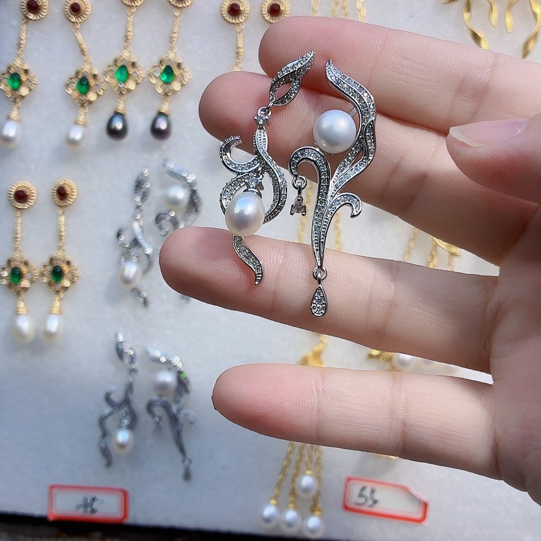 合金淡水珍珠耳饰