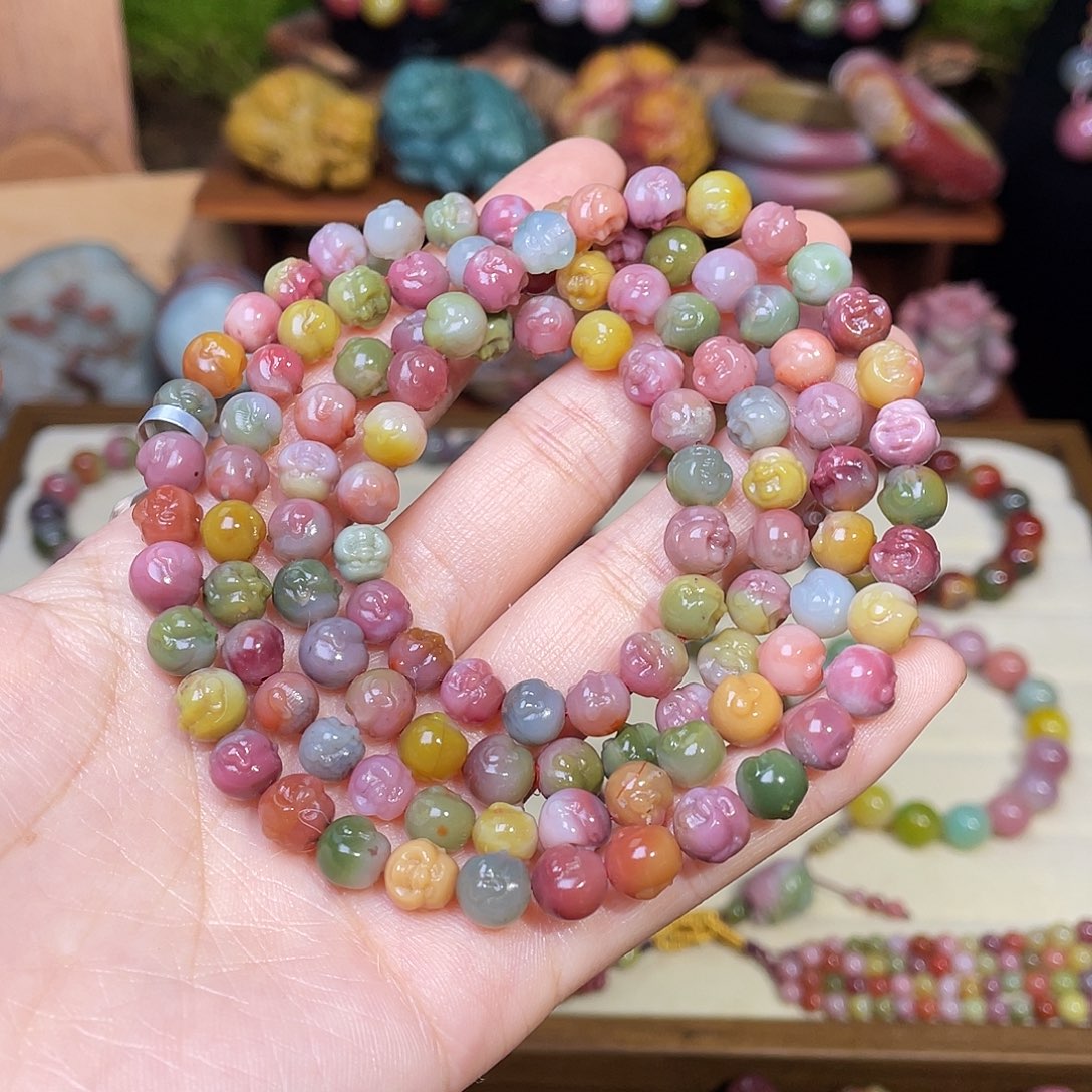 玛瑙/玉髓未镶嵌手串盐源玛瑙仙色系佛头多圈