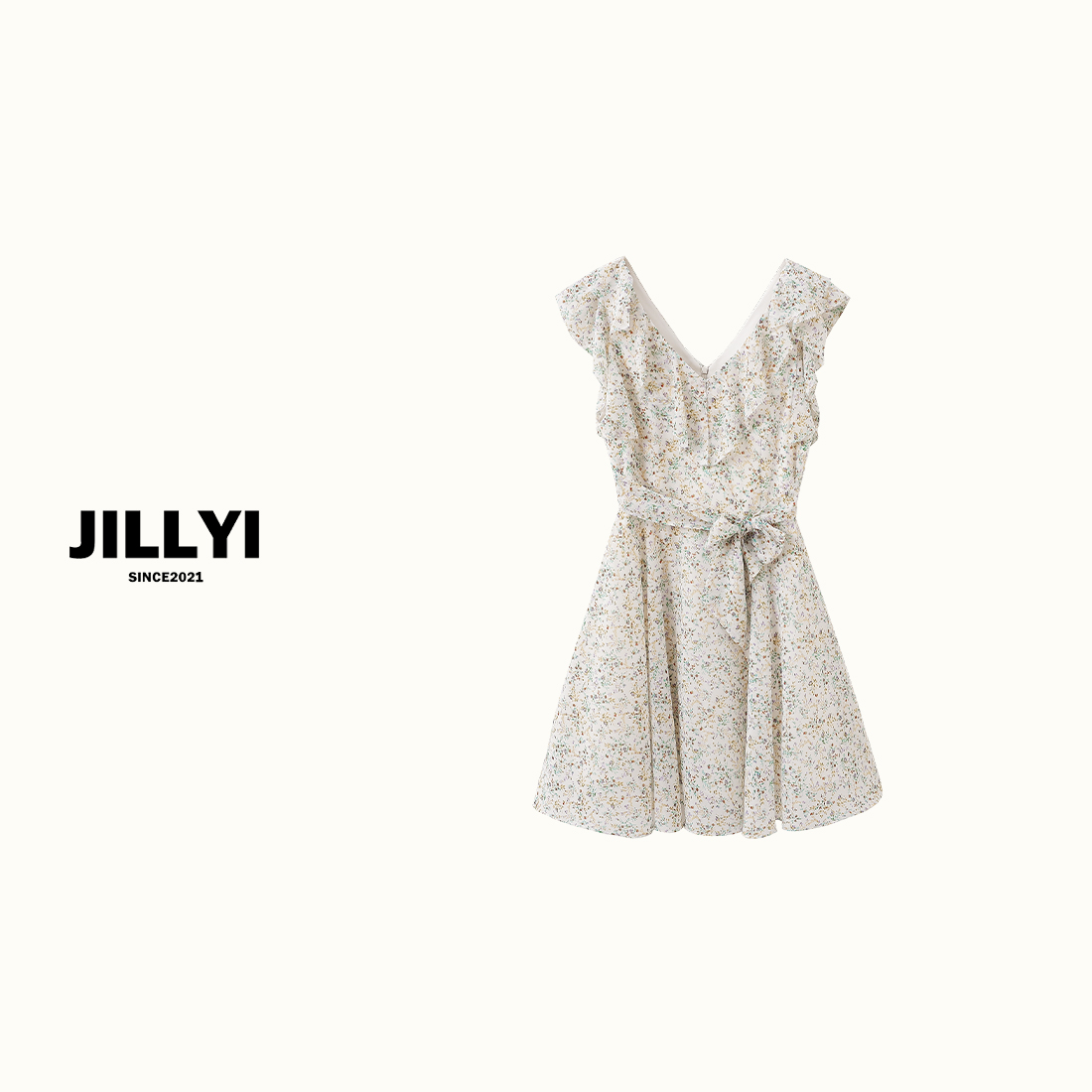 JILLYI珠海店【南法碎花】时尚碎花气质无袖百搭夏款连衣裙