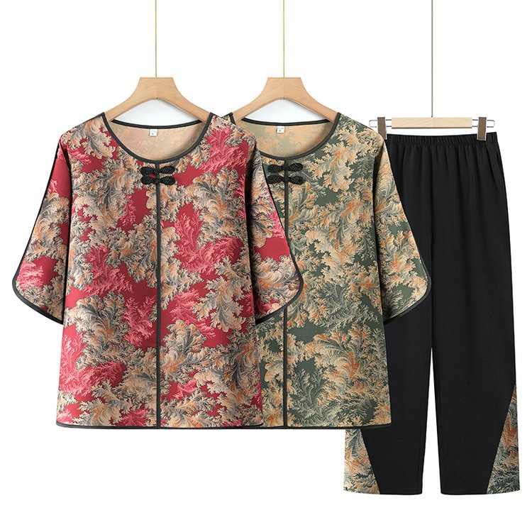 中老年女装瞬琪中老年服饰女装衬衫夏装两件套宽松短袖洋气妈妈装