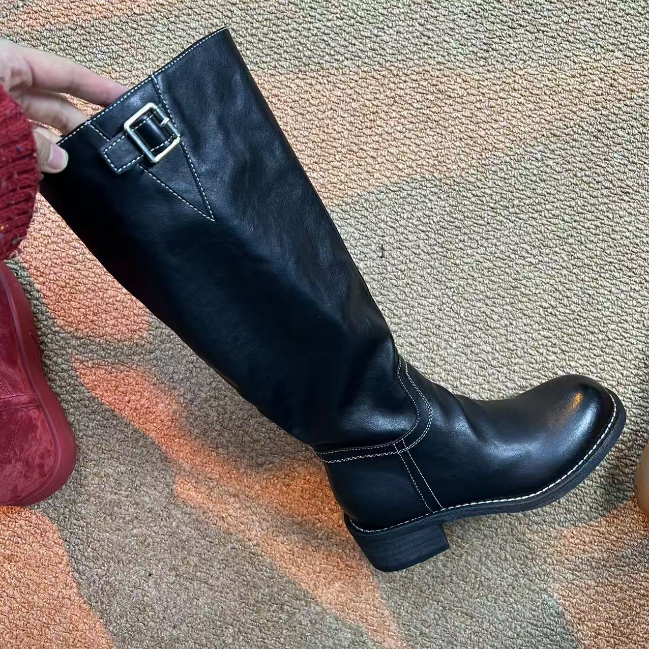 女鞋女靴百搭过膝高筒靴时尚时装靴骑士圆头