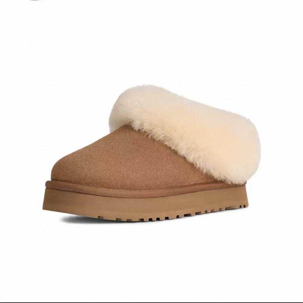 <老尚家206>欧美纯色简约包头款毛毛鞋短筒秋冬