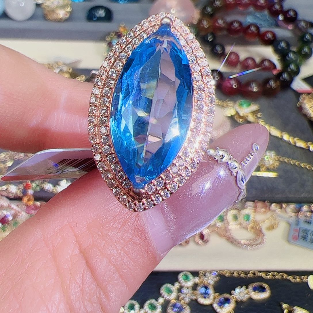 托帕石戒指银S925镶嵌