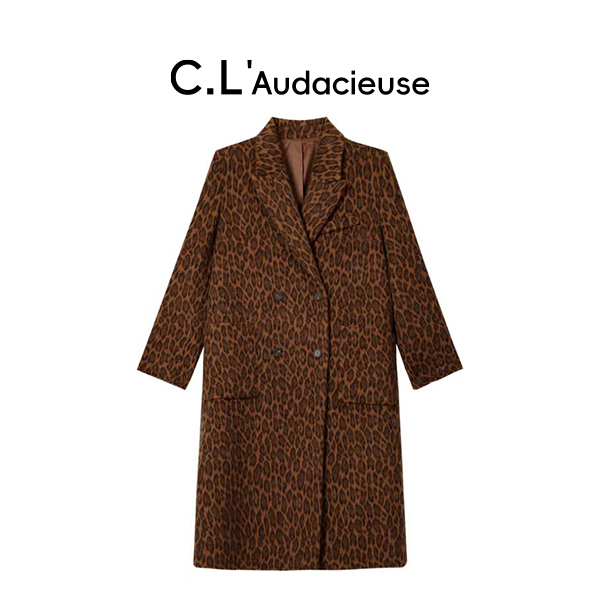 C.L'Audacieuse  秋冬复古宽松豹纹外套大衣   CL25C238