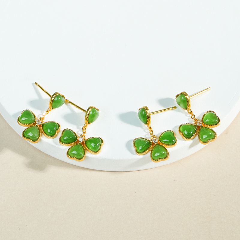 靖荛丨和田碧玉蛋面耳坠 S925银（多样性发其一）#H518