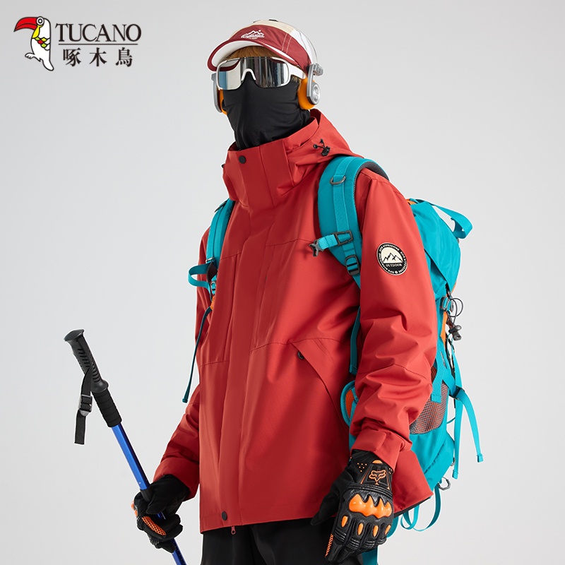 啄木鸟2025秋冬新款冲锋外套女户外防风防水可拆卸登山服男款外套