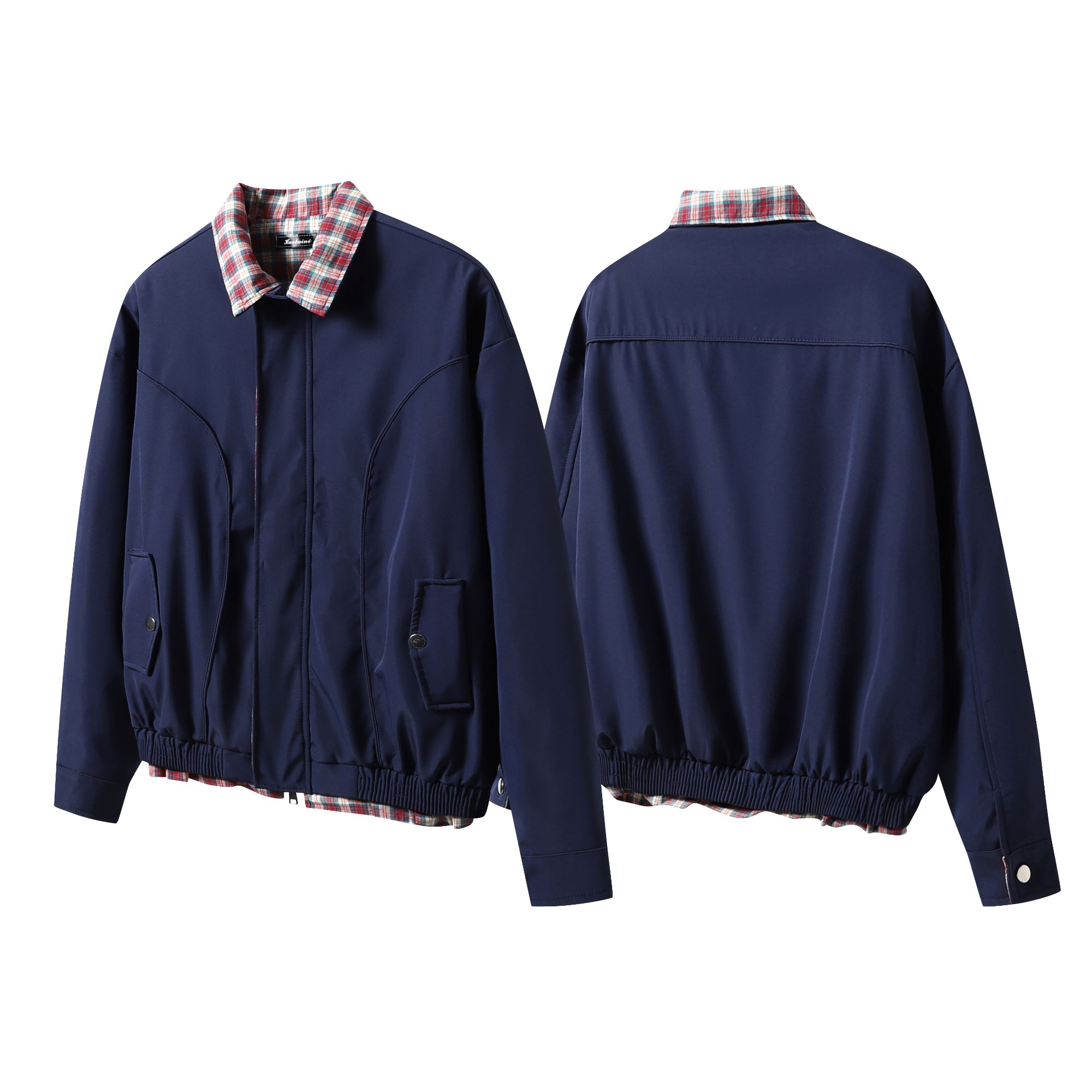 【王一博】同款格纹哈灵顿夹克老钱千鸟格美式假两件工装立领外套