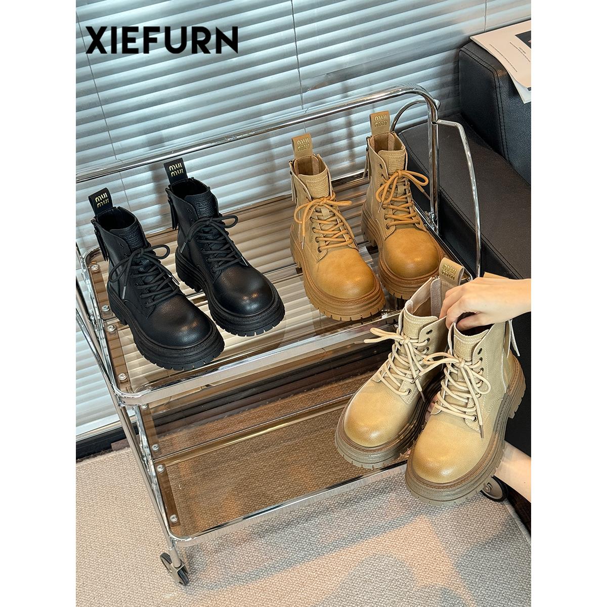 【DR设计师联名款】XIEFURN/鞋夫人黑色马丁靴女2025新款秋冬英伦