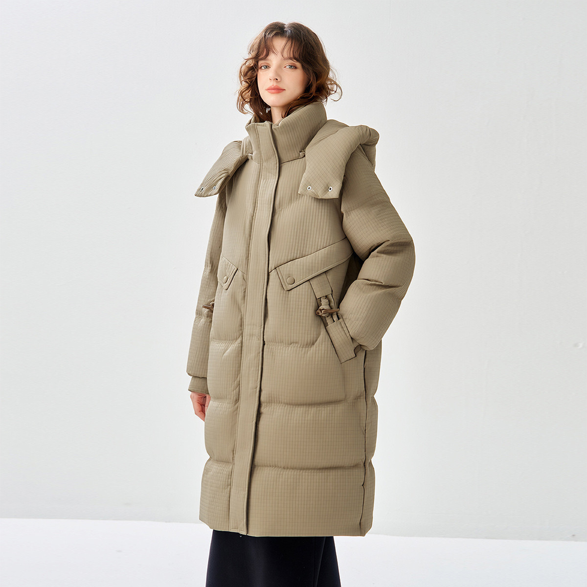 【90鸭绒】25冬款加厚保暖羽绒外套中长款过膝连帽女