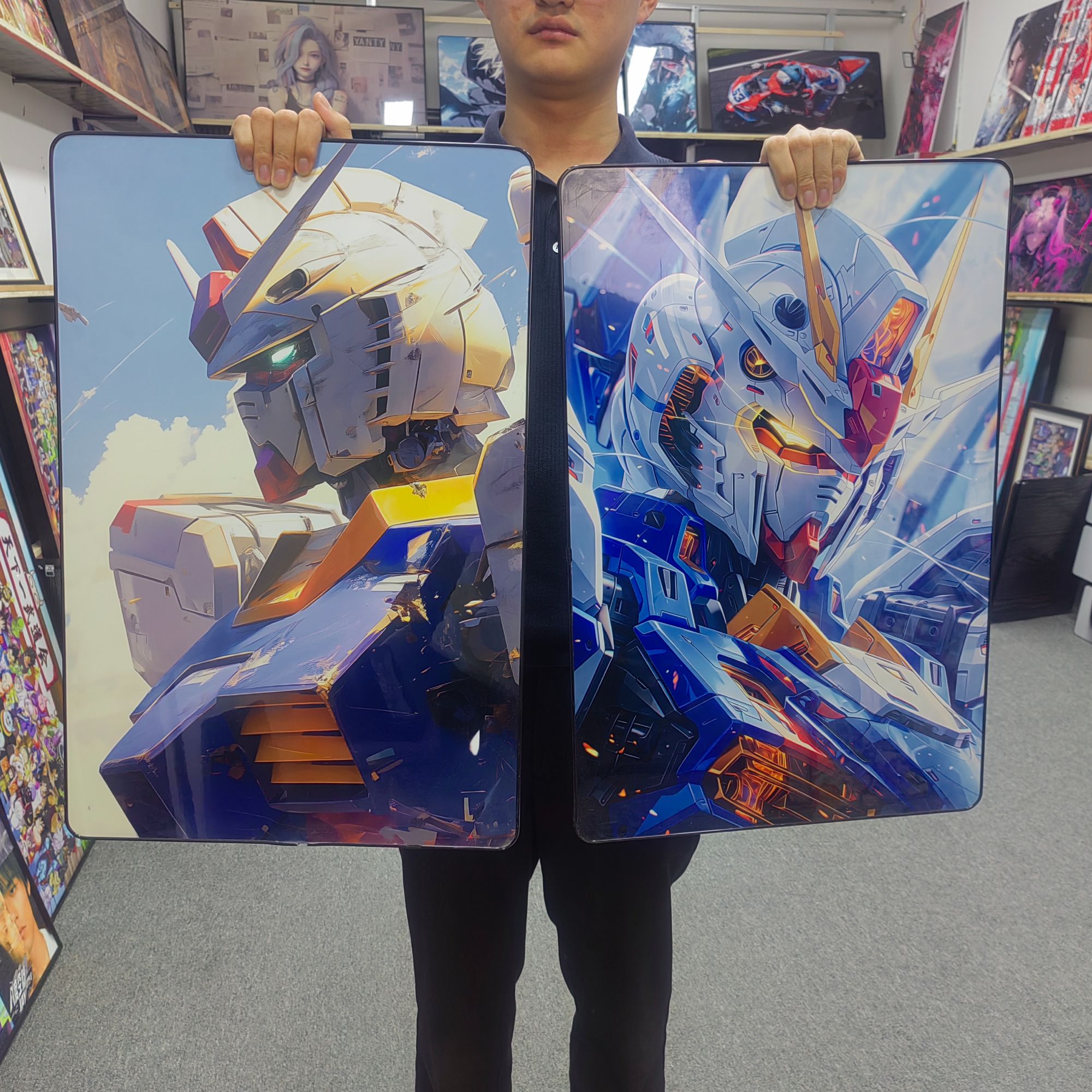 高达机甲蓝白炫酷风卧室客厅两连画30*40*2pvc