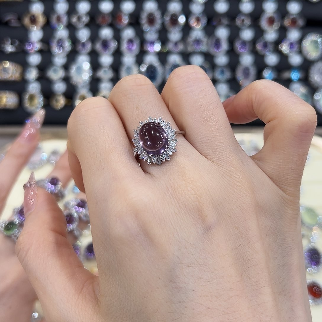 岫玉银S925镶嵌戒指花****员