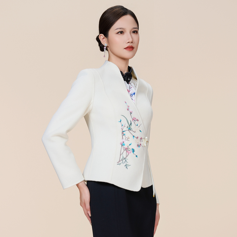 【季末破价！】古色24冬季新品商场同款刺绣质感双面呢短款外套女