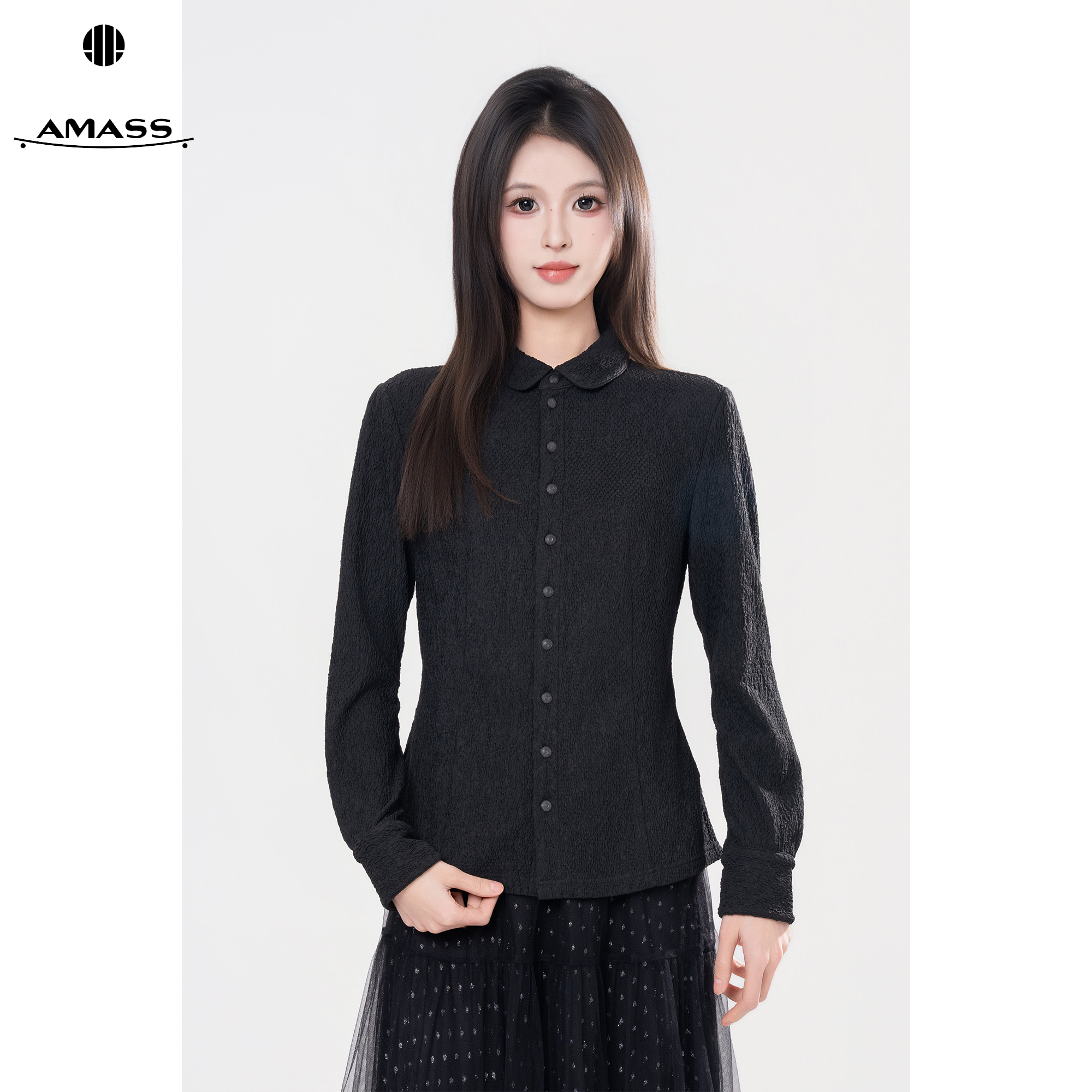 AMASS/阿玛施春夏新款时尚百搭休闲通勤单排扣修身款衬衫 5300528