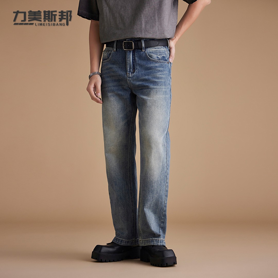 【蓝调傍晚】主推牛仔裤男士宽松直筒阔腿裤子潮牌水洗美式复古长裤