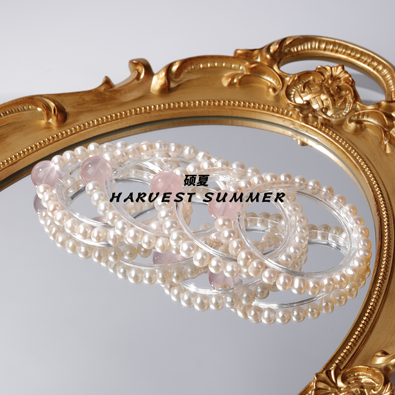 硕夏【众星捧月】天然淡水珍珠6-7mm+粉水手链多样性发其一WW85