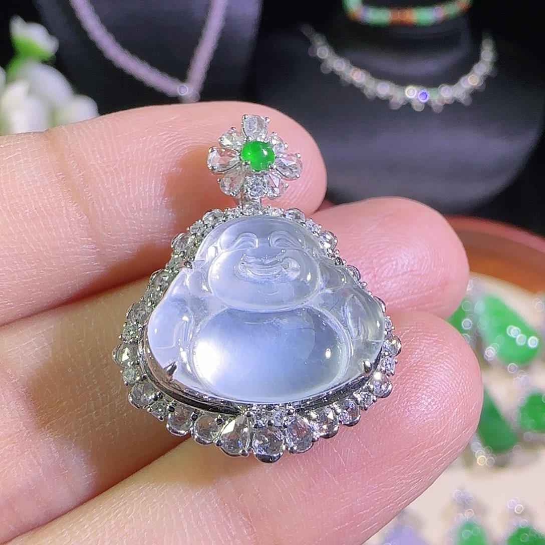 翡翠18K金镶嵌吊坠(不含链)