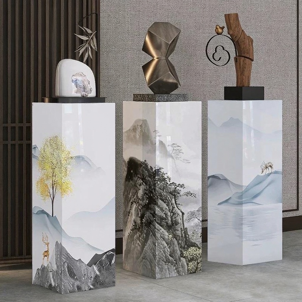 奢石岩板花架摆件底座家居玄关客厅摆件底座酒店会所展厅展示台