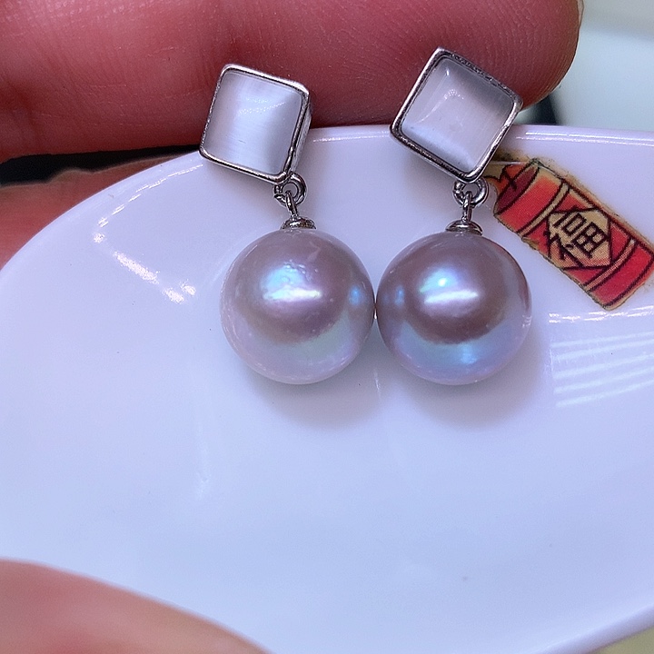银S925镶嵌耳饰淡水珍珠