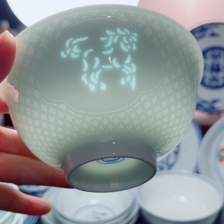 青花玲珑5寸饭碗生肖。马