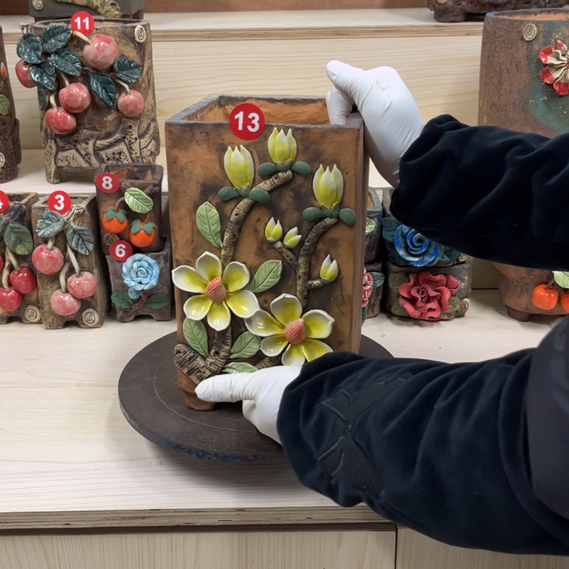 【闪购商品】紫砂花盆13号内口径13×12.5带脚高25.5