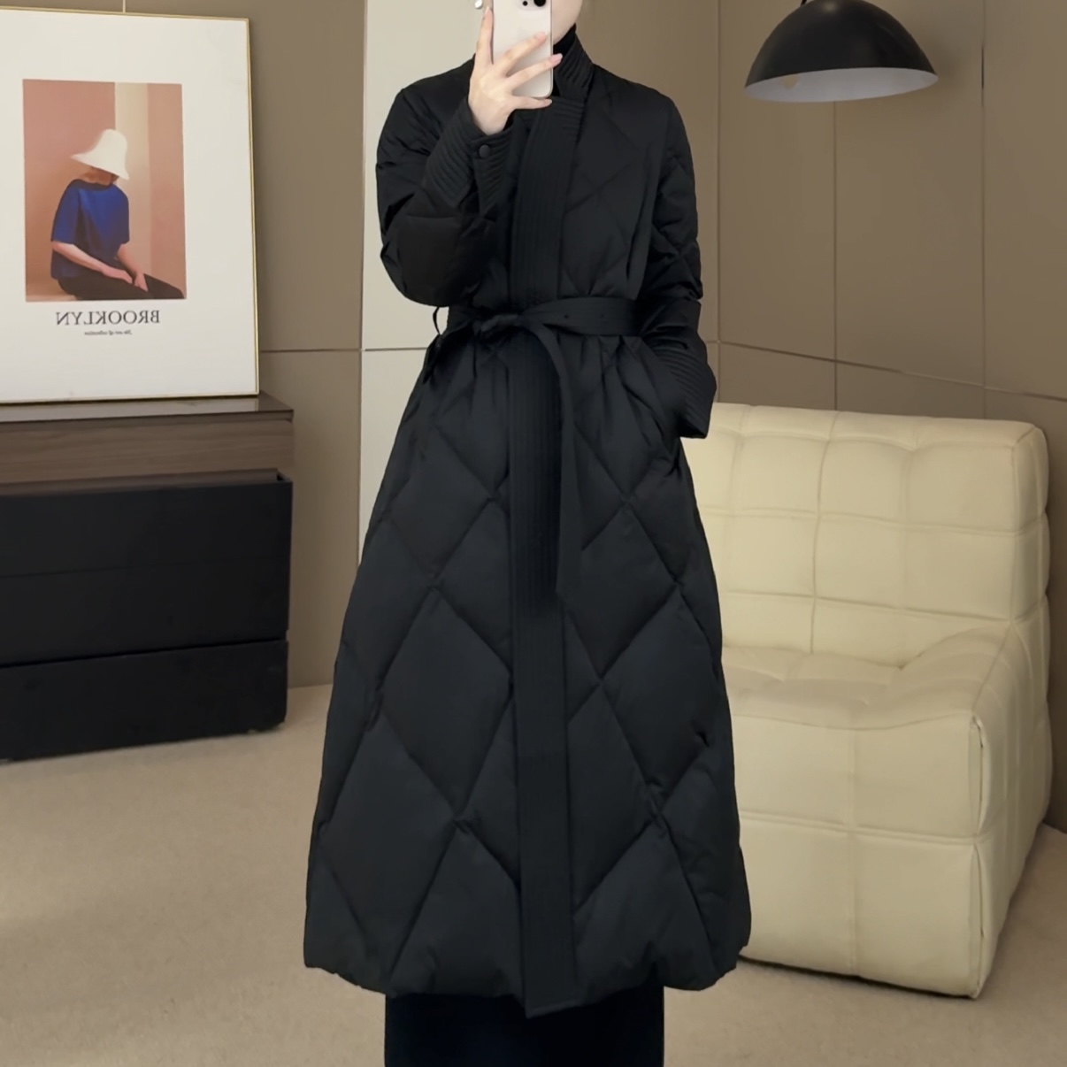 现货90白鸭绒2025冬季新款长款单排扣拼接修身型长袖冬季收腰S-XL