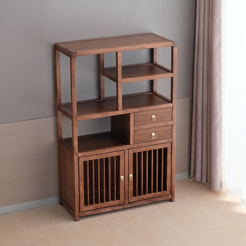 -专属-博古架书架胡桃木中式客厅多宝阁茶桌茶台茶叶展示柜