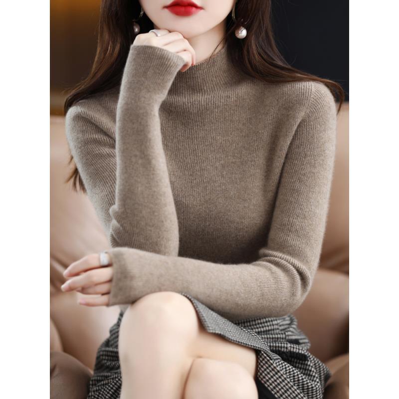 【100%纯羊毛】一线成衣抽条半高领纯羊毛上衣内搭贴身